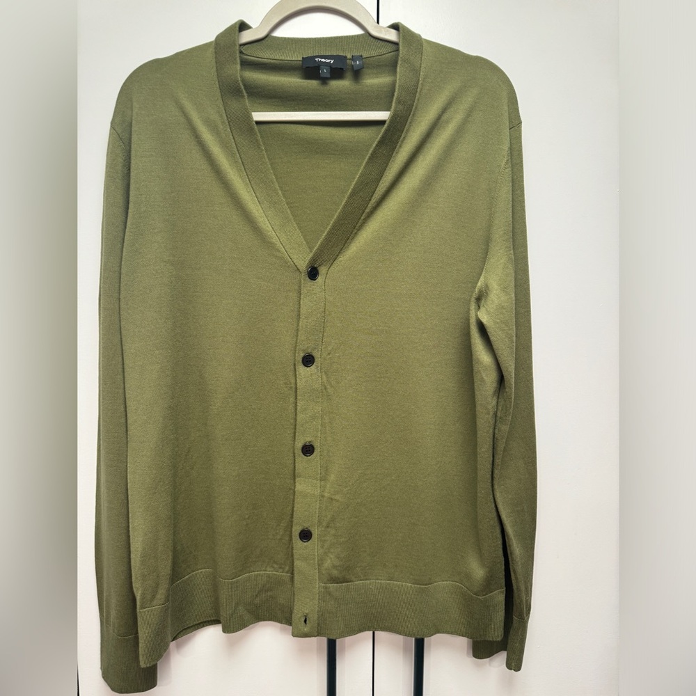 Theory green merino wool cardigan size Large
